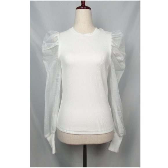 NWT Anthropologie DOLAN Left Coast Sheer-Sleeve Puff-Sleeve Top White - Small - Picture 4 of 14